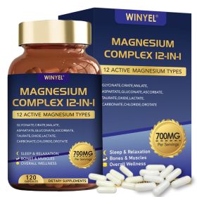 Magnesium Complex Supplements 12-in-1700mg Magnesium Complex with Citrate,Oxide, Ascorbate, Gluconate, Aspartate, Malate,Citrate, Taurate, Sleep